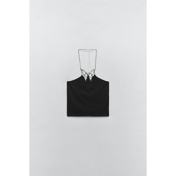 NWT Zara Black Limitless Contour Collection Seamless Jewel Butterfly Halter Top - Picture 9 of 16